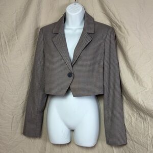 House of Harlow 1960 notch lapel brown houndstooth cropped blazer women’s size s